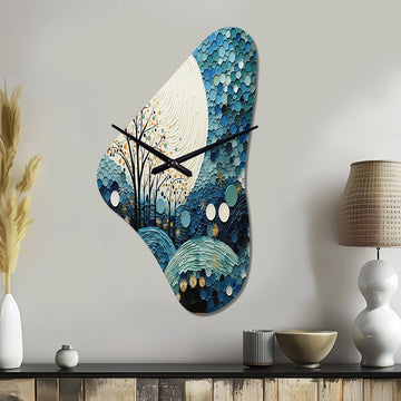 Teal White Mid Century Minimalist Rain II - Asymmetric Metal Wall Clock